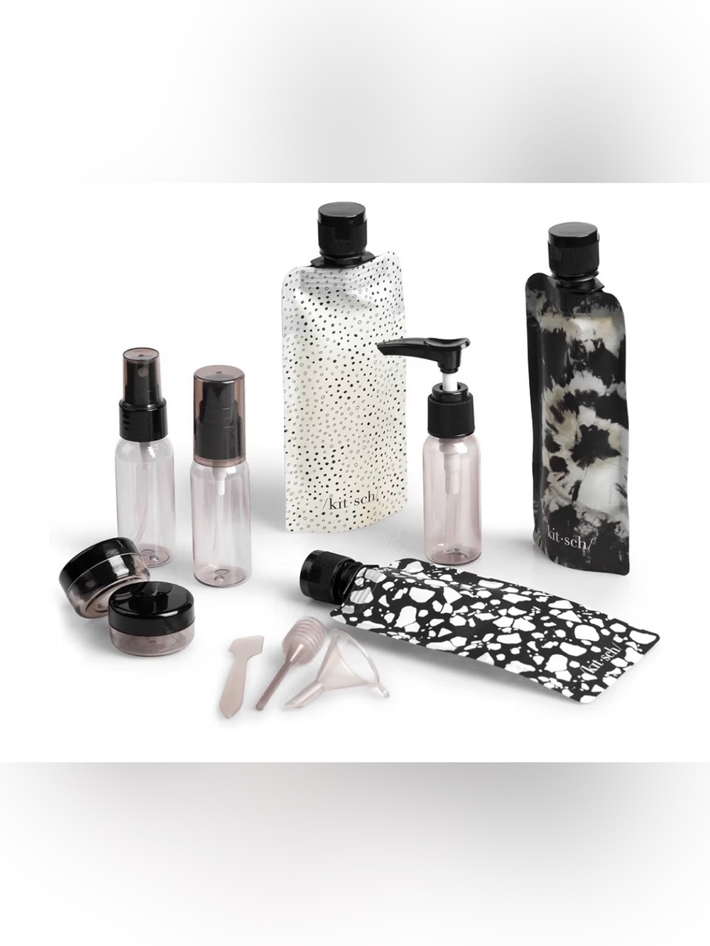 Kitsch Travel Refillable Bottle Set — Black, White & Blush